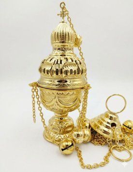 Кадило середнє AGIOS AFON позолочене з грецьке Афонське (11-50R) 11-50R фото